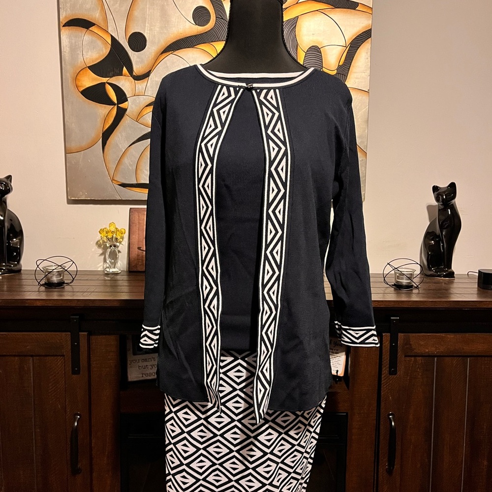 Grace Deep Navy and White Geometric Skirt Set